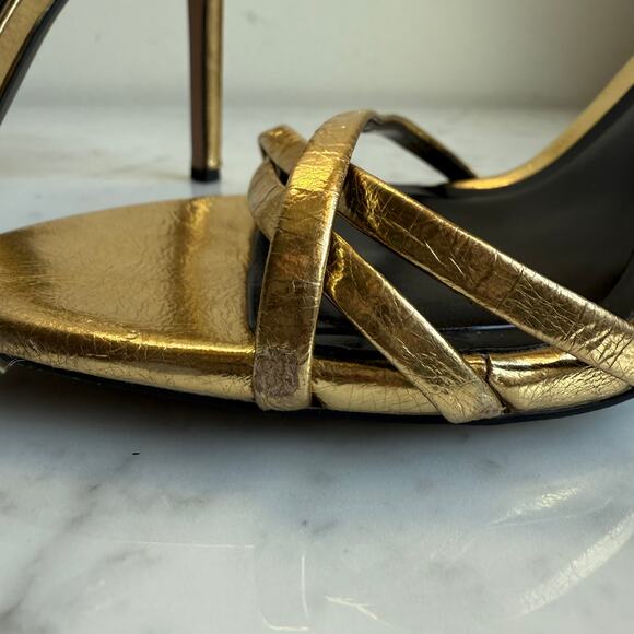 Zara Metallic Gold Strappy Heels Glam Night Out Size 39 4.5" Heel - Picture 11 of 14